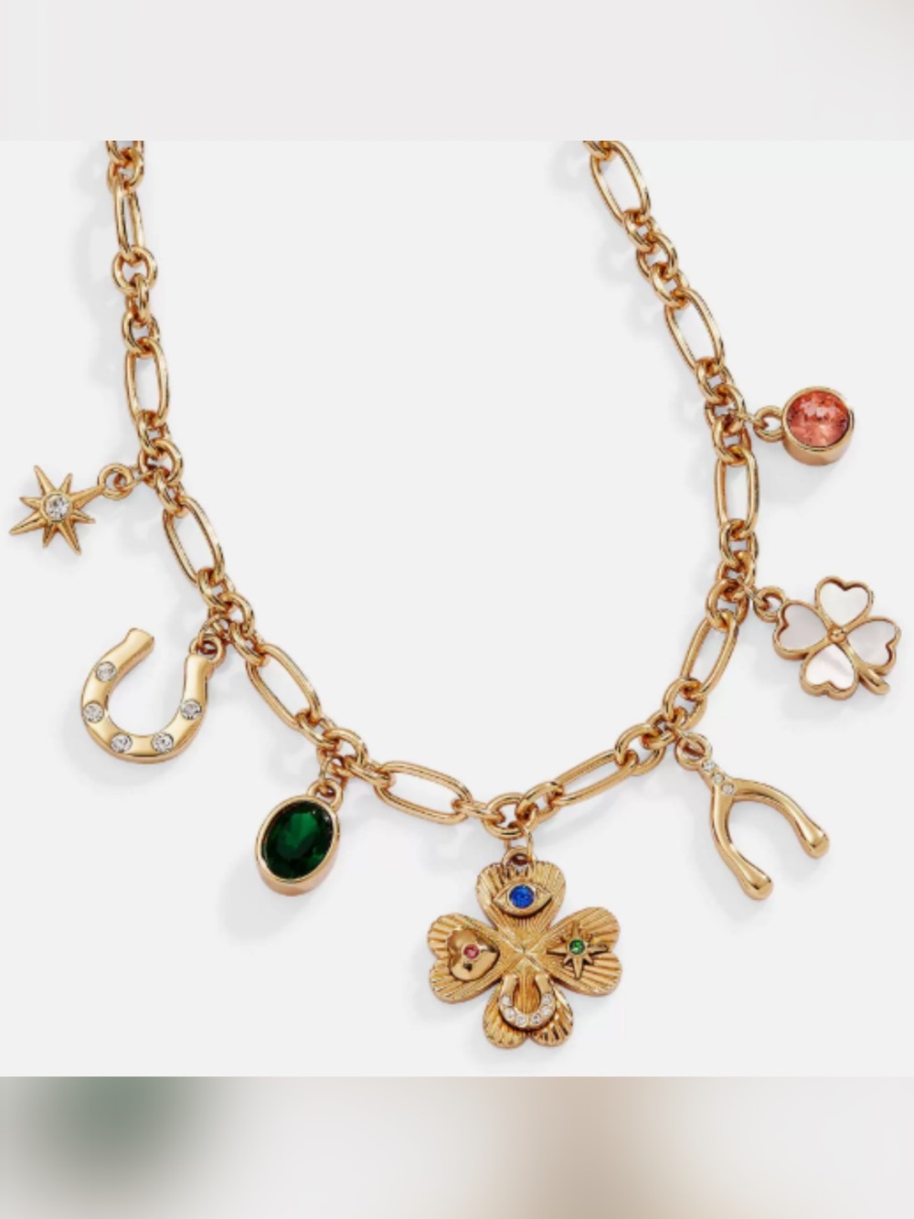Gold-Tone Multi Charm Lucky Clover Necklace - Women Jewelry Mayamar Lucky Charm